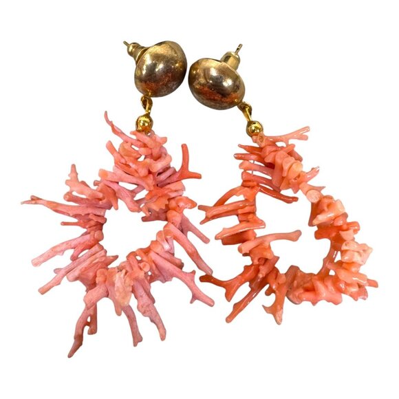 Vtg Coral Earrings Delicate Dangle Drop Boho Peach Avant Garde Retro Vintage - Picture 7 of 8
